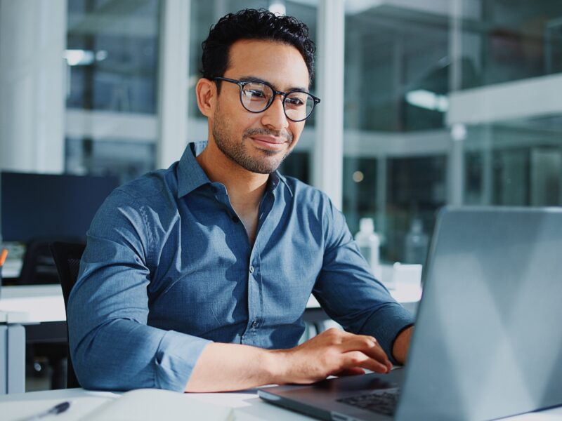 Office,,Laptop,And,Happy,Business,Man,For,Financial,Review,,Investment